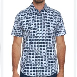 Robert GRAHAM Shirt, S, Crownpoint, Blue/White Cotton, Short sleeves, Camp Cut